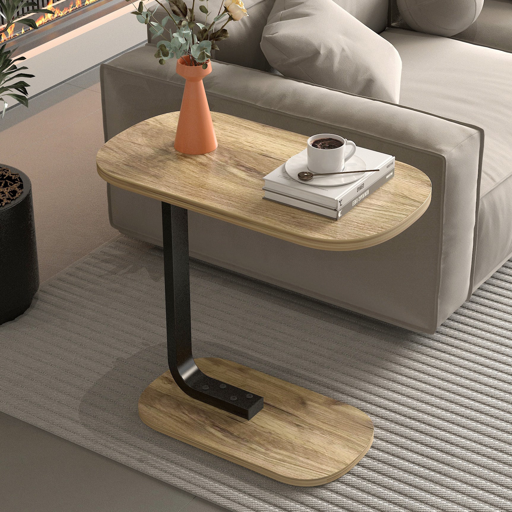 Cogency Rustic Oak Sofa Bed Side Table Laptop Desk Accent Coffee Stand