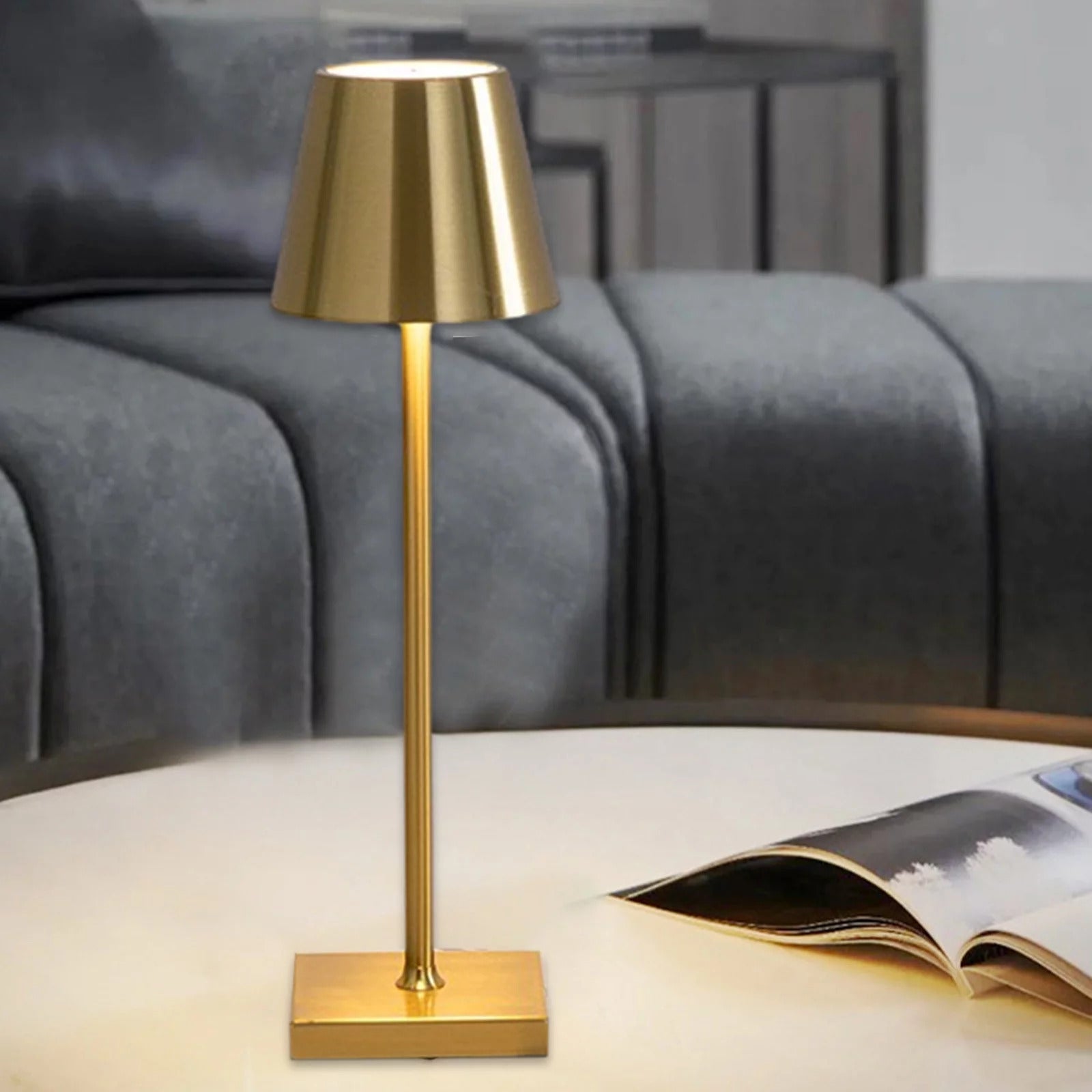 Luxury Designer LED Metal Tall Table Lamp Cordless Touch Sensor Night Light (Gold)
