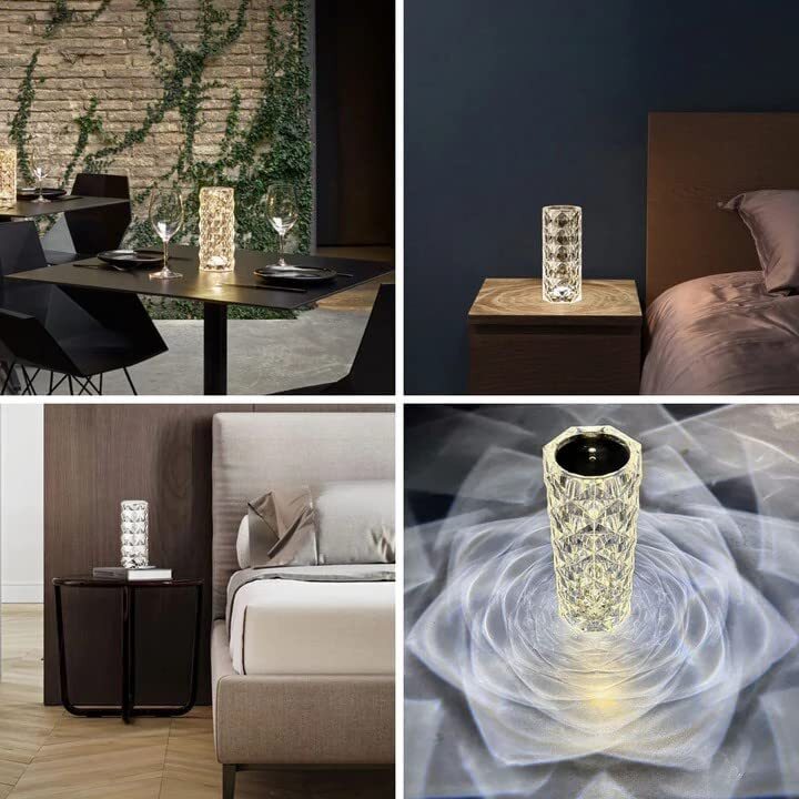 Rose Diamond Crystal LED Table Lamp Cordless Touch Sensor Night Light