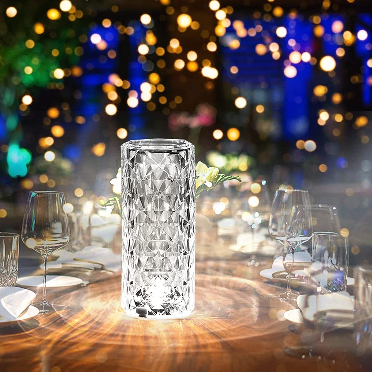 Rose Diamond Crystal LED Table Lamp Cordless Touch Sensor Night Light
