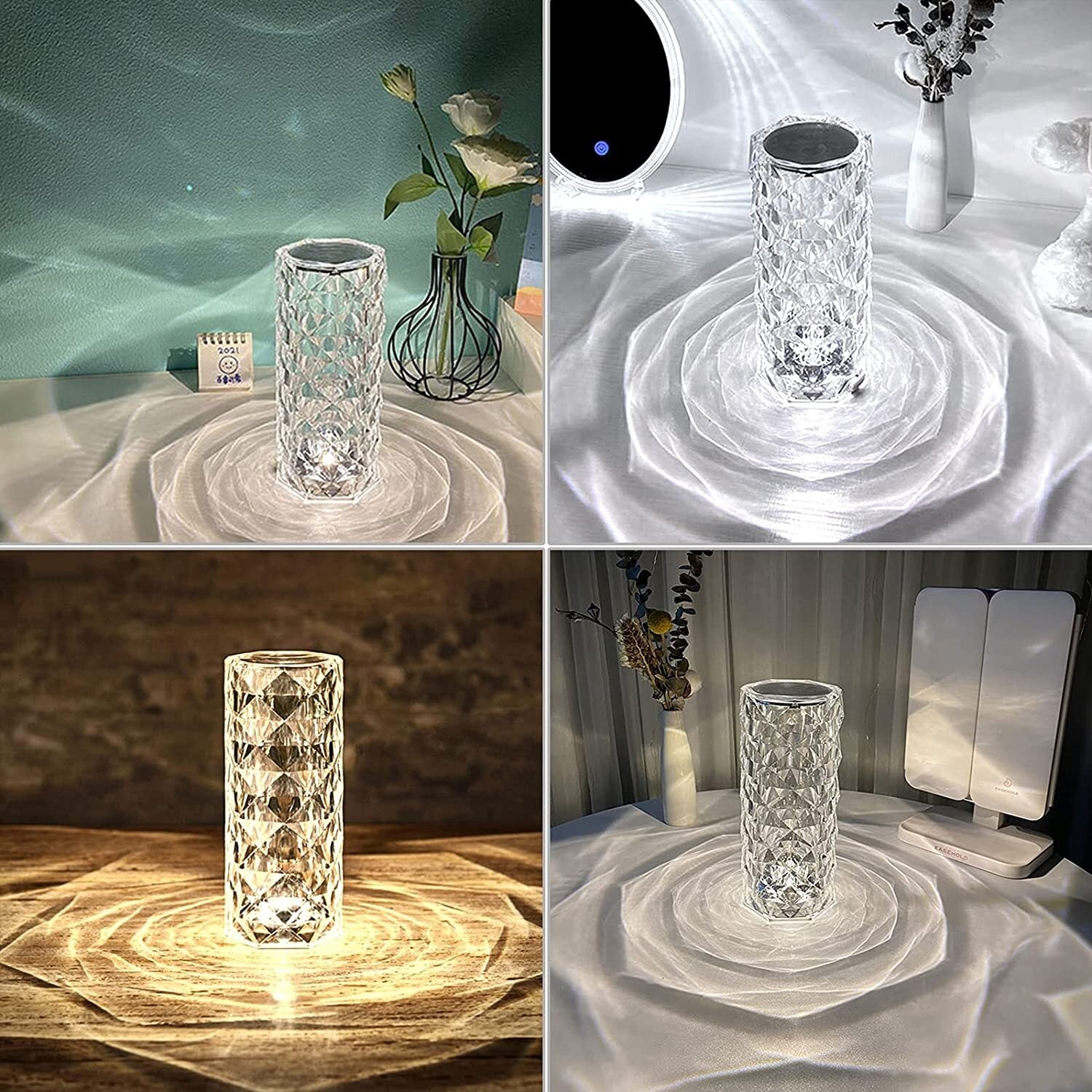 Rose Diamond Crystal LED Table Lamp Cordless Touch Sensor Night Light