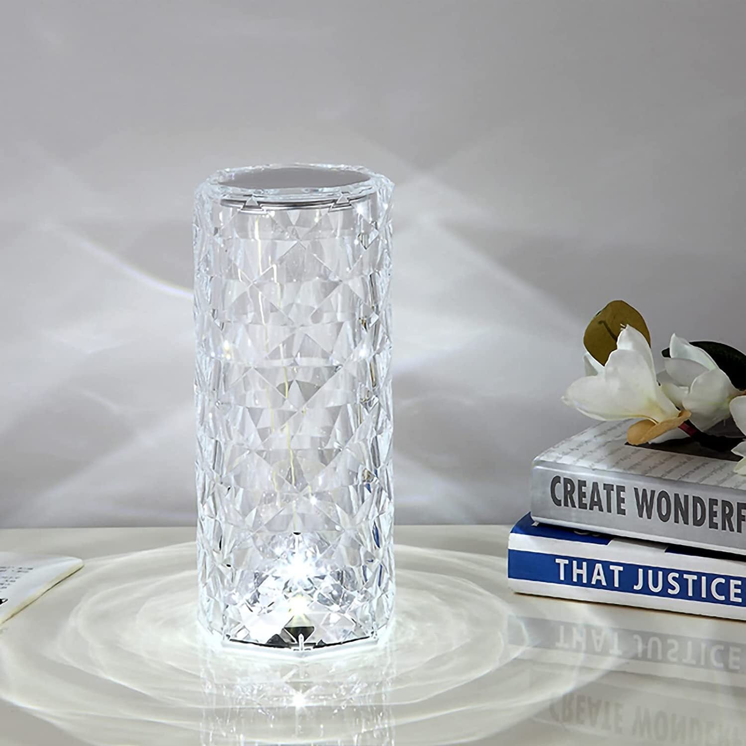 Rose Diamond Crystal LED Table Lamp Cordless Touch Sensor Night Light