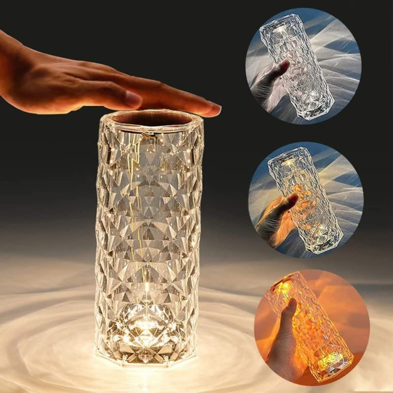 Rose Diamond Crystal LED Table Lamp Cordless Touch Sensor Night Light