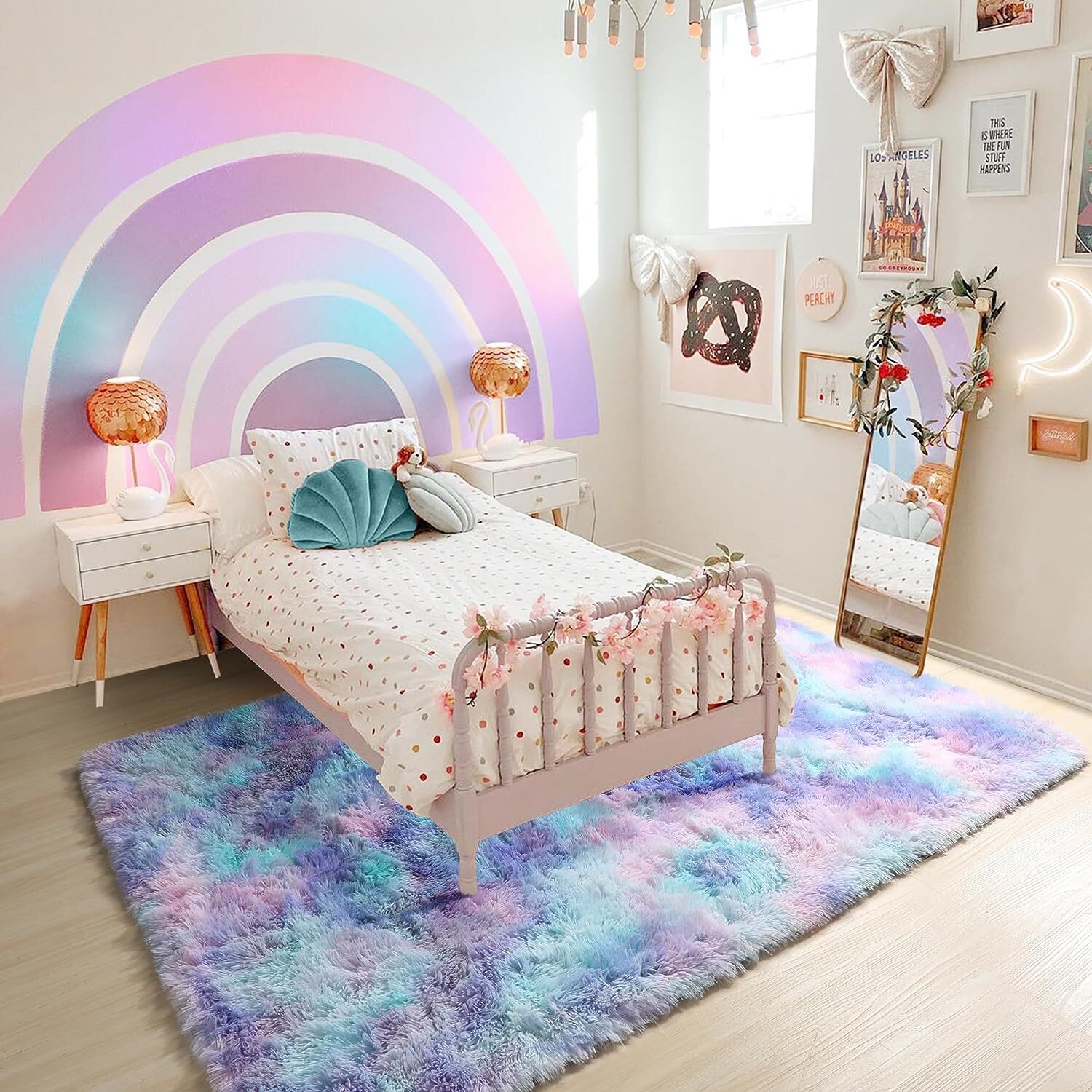 XL Purple Rainbow Dream Comfortable Shag Rug (300 x 200)