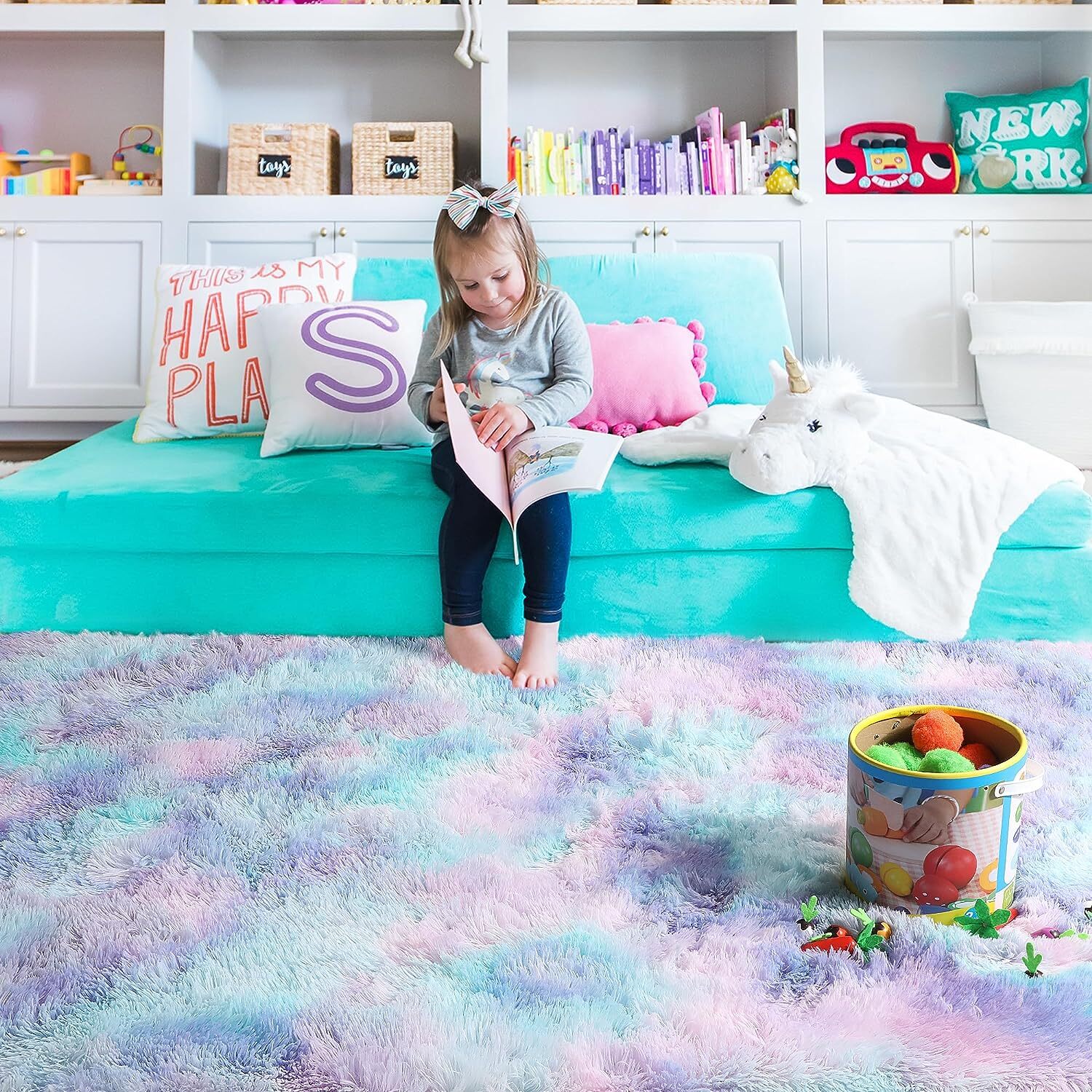 XL Purple Rainbow Dream Comfortable Shag Rug (300 x 200)