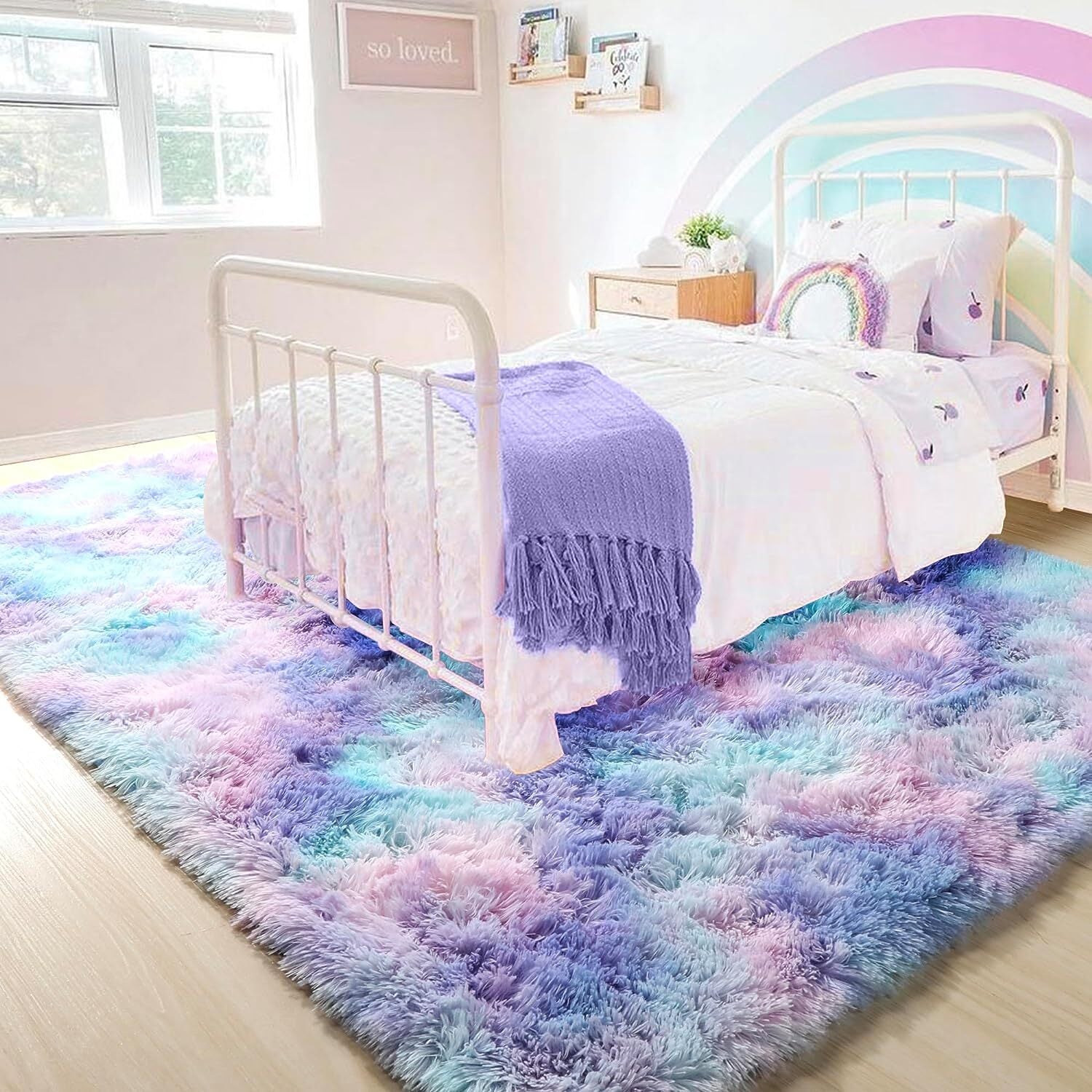XL Purple Rainbow Dream Comfortable Shag Rug (300 x 200)