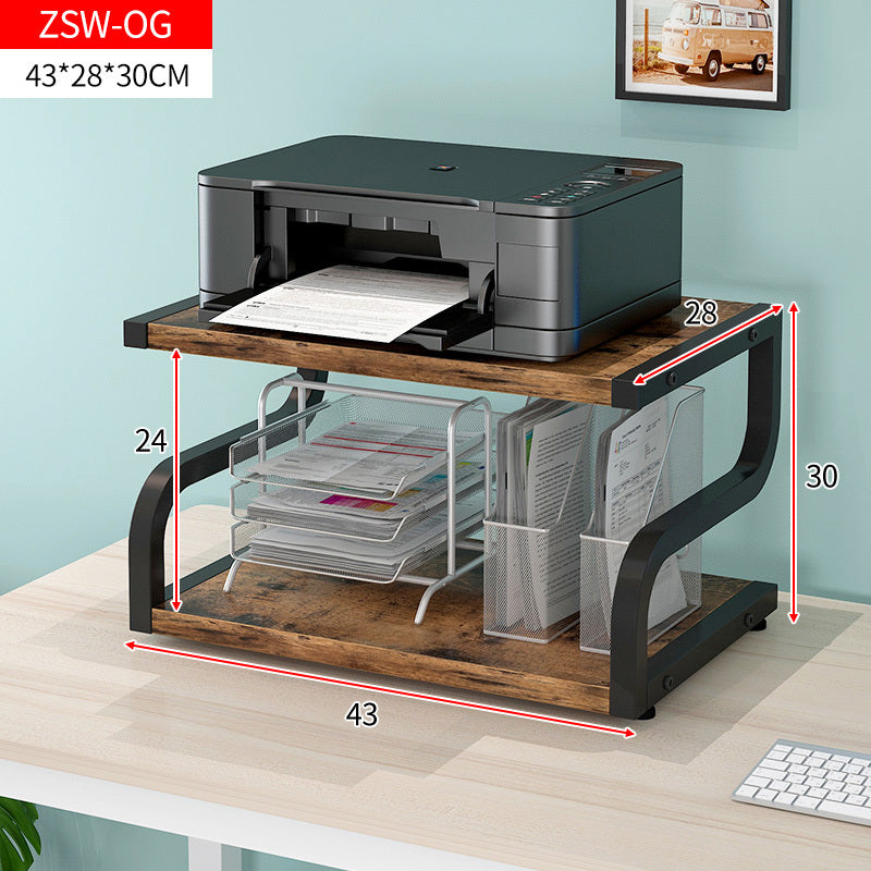 Deluxe Rustic Wood and Steel Desktop Shelf Printer Stand Storage Rack Organizer