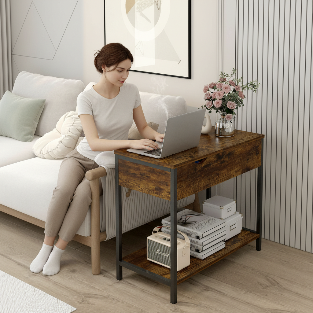 Solara Rustic Versatile Side Console Table Desk with Drawer & Shelf