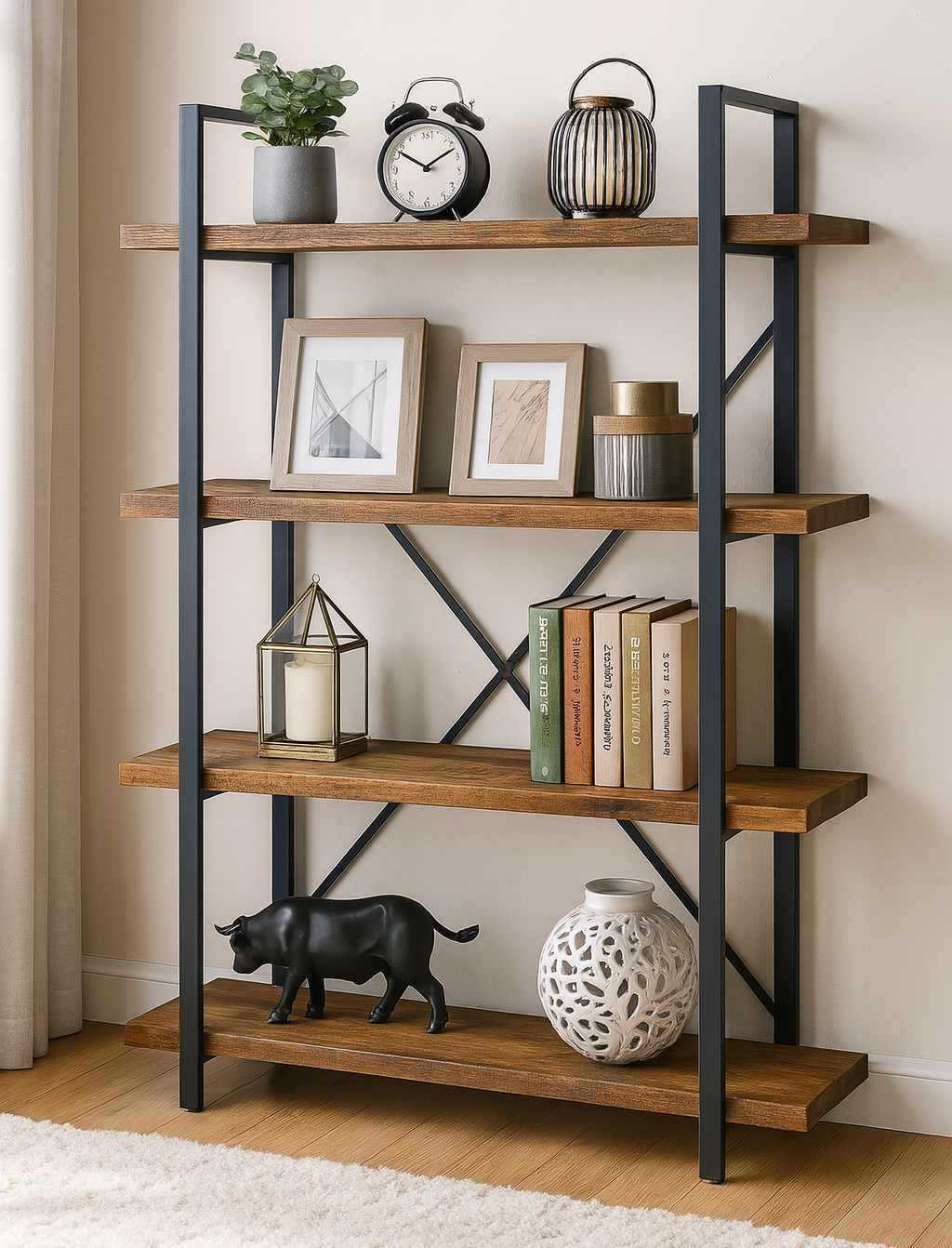 Envision Rustic 4-Tier Bookcase Storage Shelf Organizer