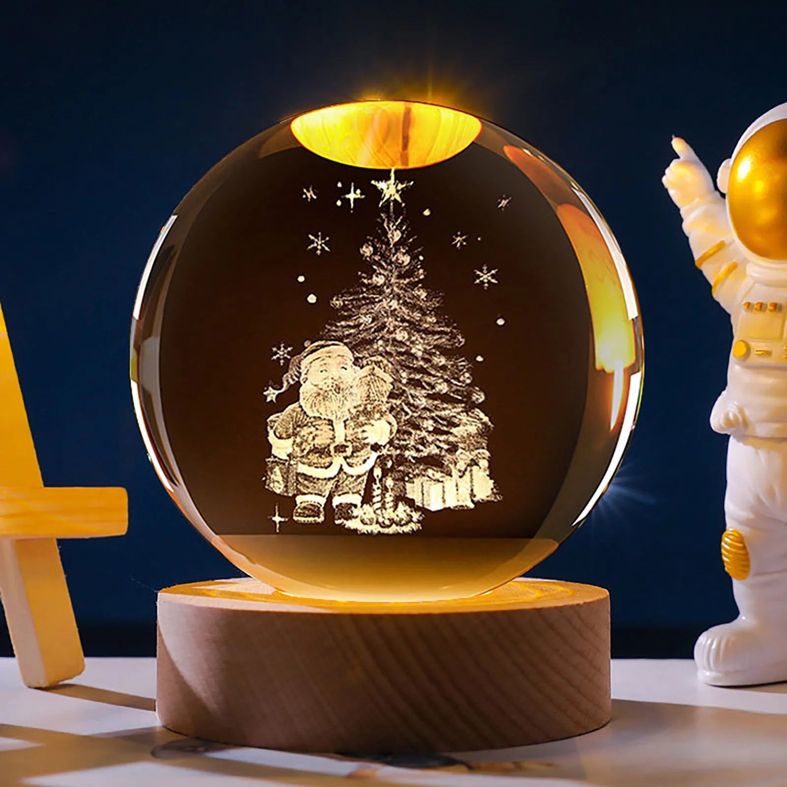 3D Santa & Christmas Tree Crystal Ball Night Light LED Lamp Globe Glass Ornament