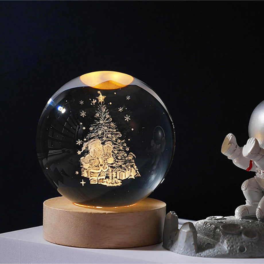 3D Santa & Christmas Tree Crystal Ball Night Light LED Lamp Globe Glass Ornament