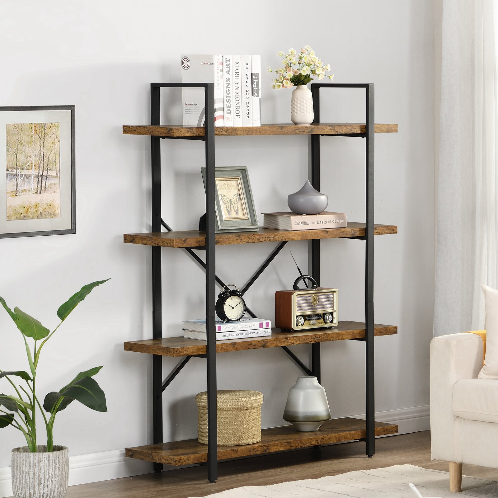 Envision Rustic 4-Tier Bookcase Storage Shelf Organizer