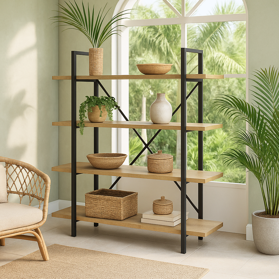 Envision Rustic Oak 4-Tier Bookcase Storage Shelf Organizer