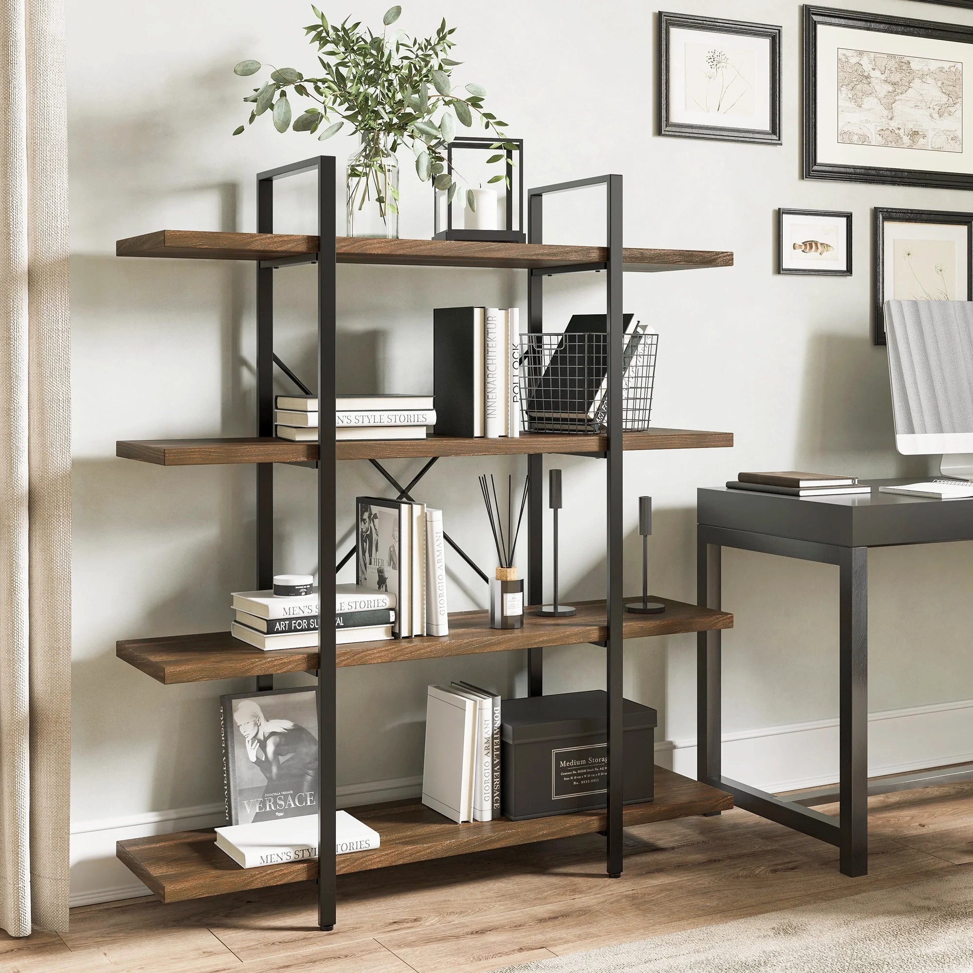 Envision Rustic 4-Tier Bookcase Storage Shelf Organizer