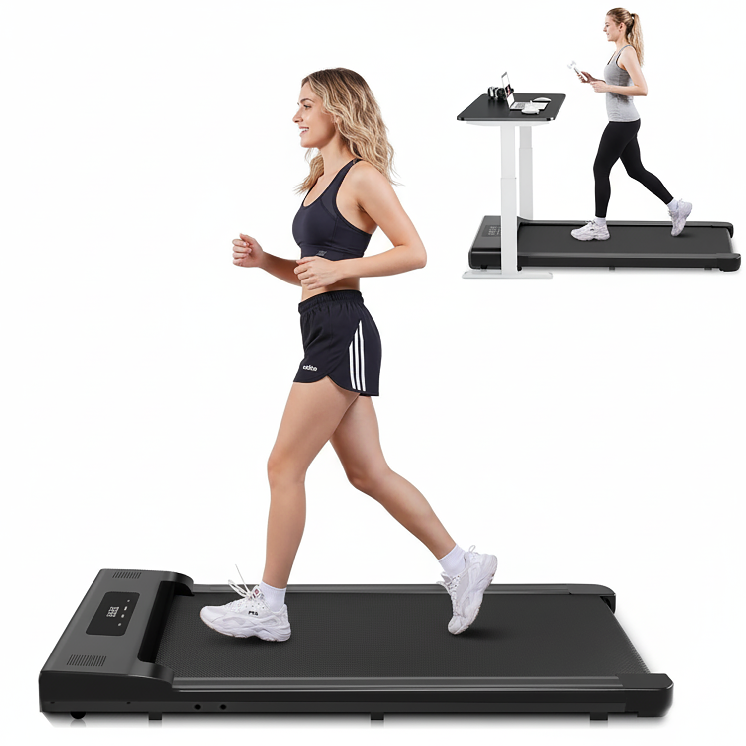 2-in-1 Fitness Electric Treadmill Exercise Machine Walking Running Pad