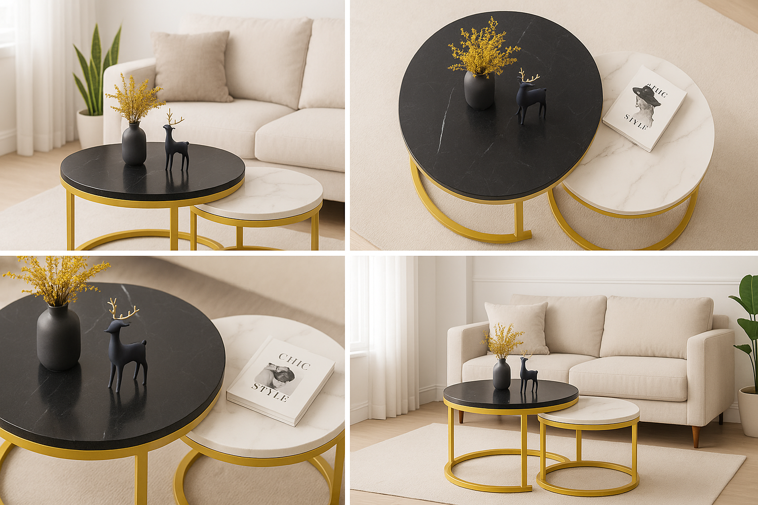 Synergy 2 In 1 Lush Marble Look Designer Nesting Coffee Tables