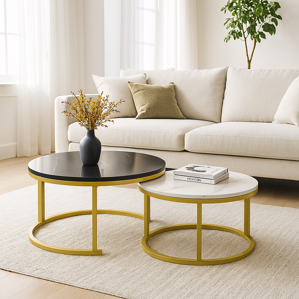 Synergy 2 In 1 Lush Marble Look Designer Nesting Coffee Tables