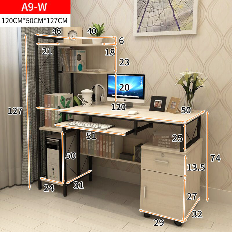 Prime Multi-function Computer Desk Workstation with Shelves & Cabinet (White Oak)