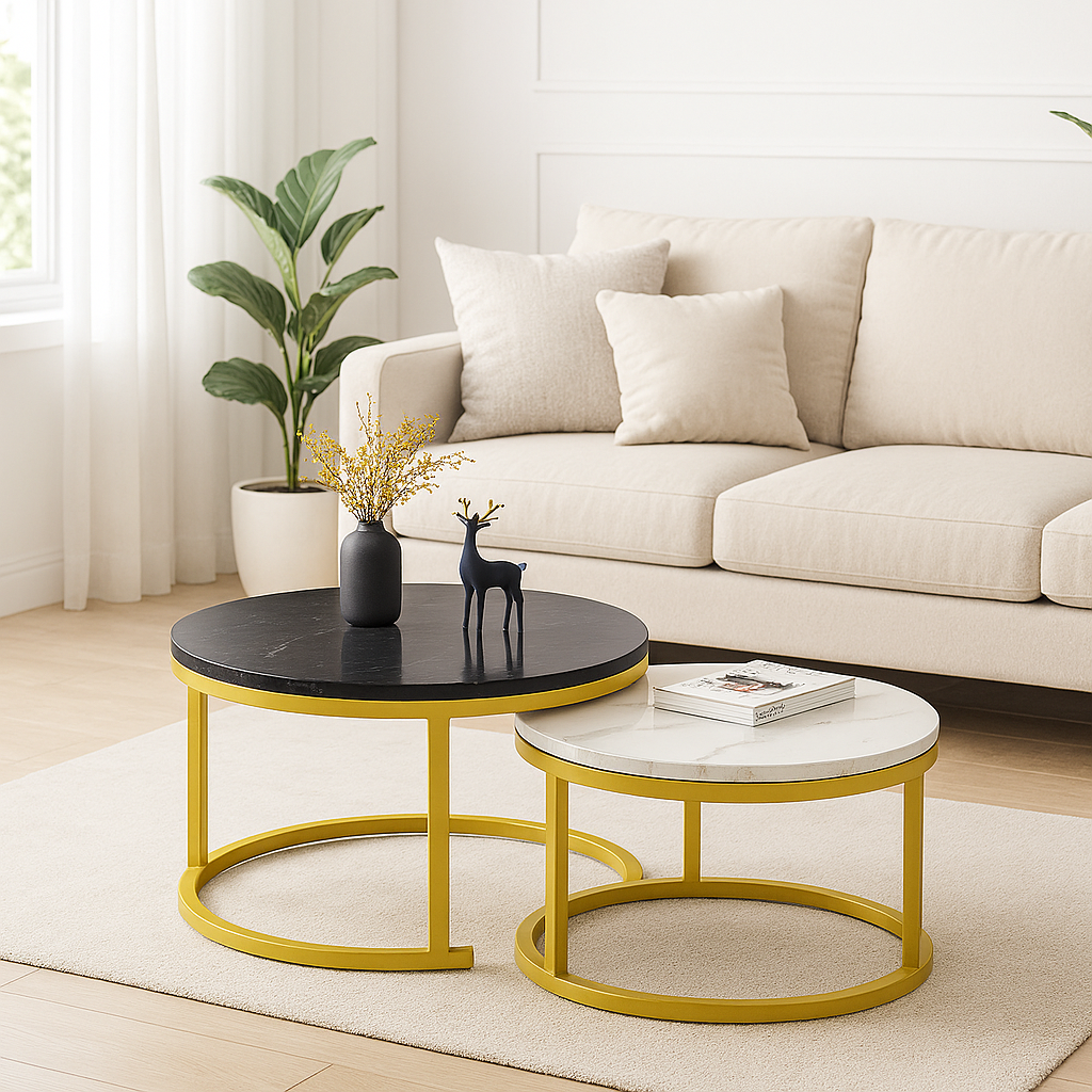 Synergy 2 In 1 Lush Marble Look Designer Nesting Coffee Tables