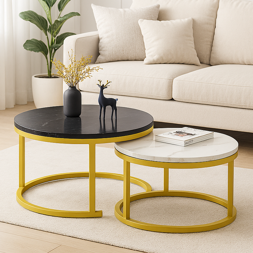 Synergy 2 In 1 Lush Marble Look Designer Nesting Coffee Tables