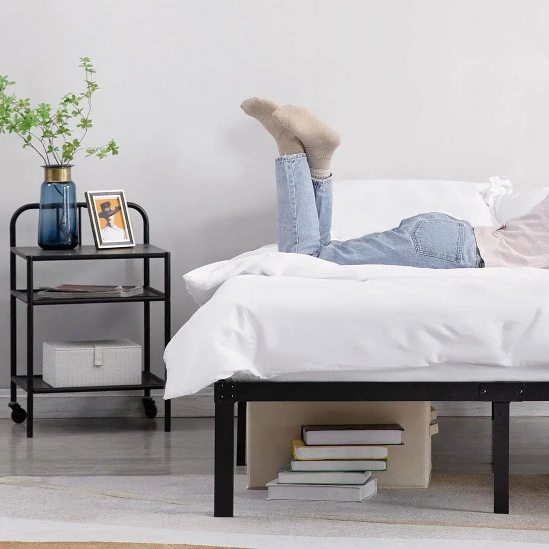 Titan Heavy Duty Metal Platform Bed Base Frame - Double Size, Black Steel