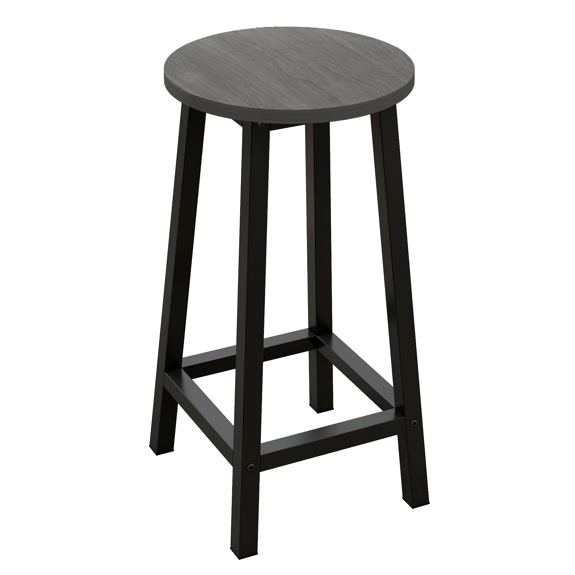 2 x Modern Industrial Bar Stool Wood & Metal Kitchen Counter Seating (Driftwood Grey)