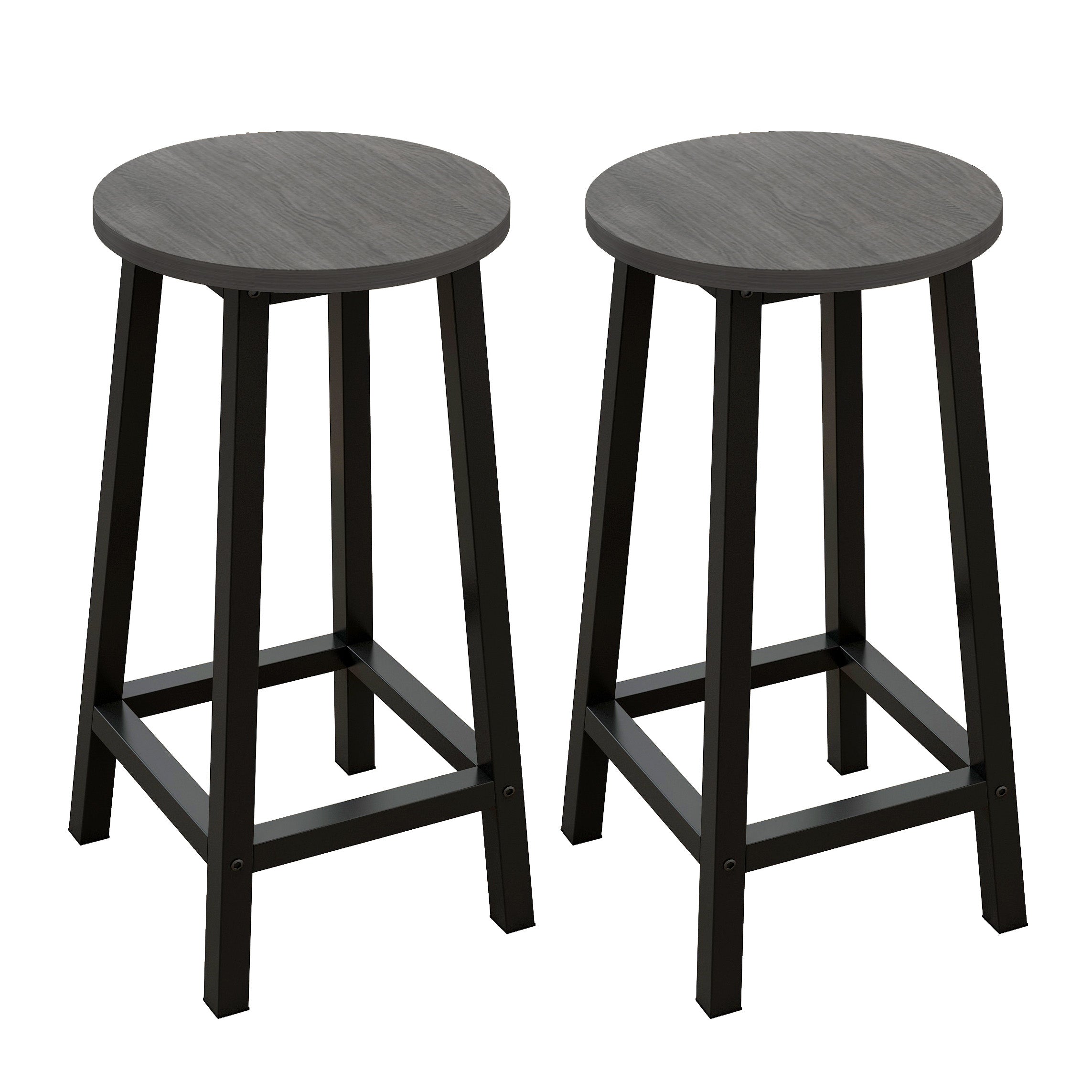 2 x Modern Industrial Bar Stool Wood & Metal Kitchen Counter Seating (Driftwood Grey)