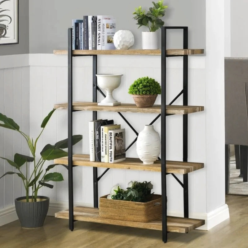 Envision Rustic Oak 4-Tier Bookcase Storage Shelf Organizer