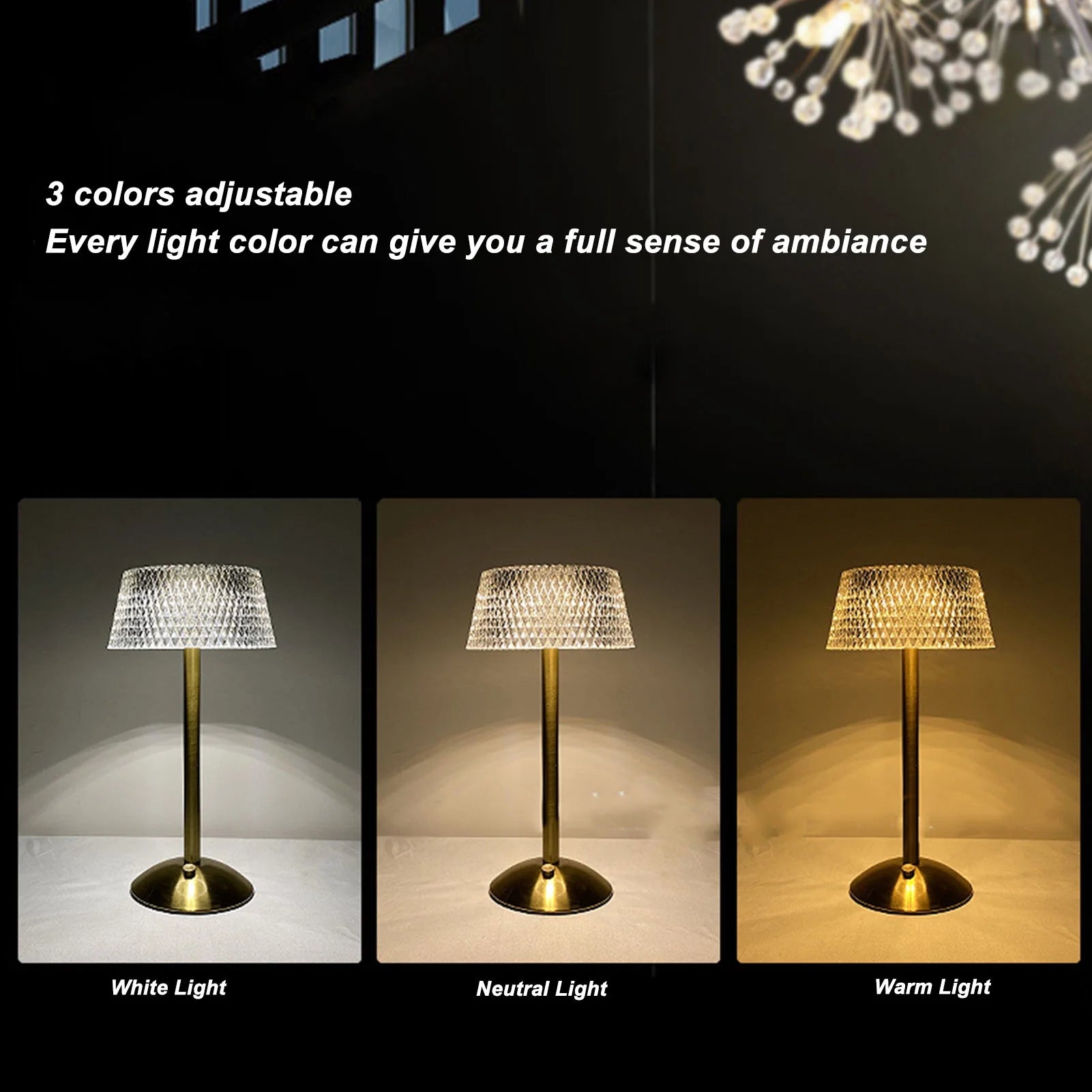 Luxe Diamond Crystal Table Lamp Touch-Dimmable LED Rechargeable Night Light