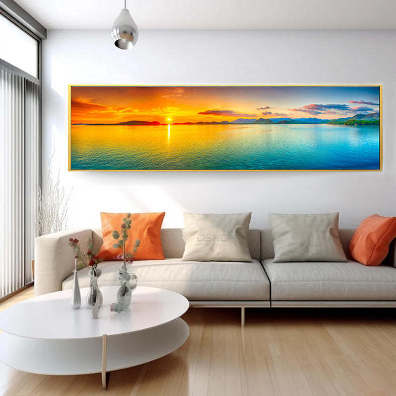 Beach Painting Framed Long Canvas Wall Art - 100cm x 30cm