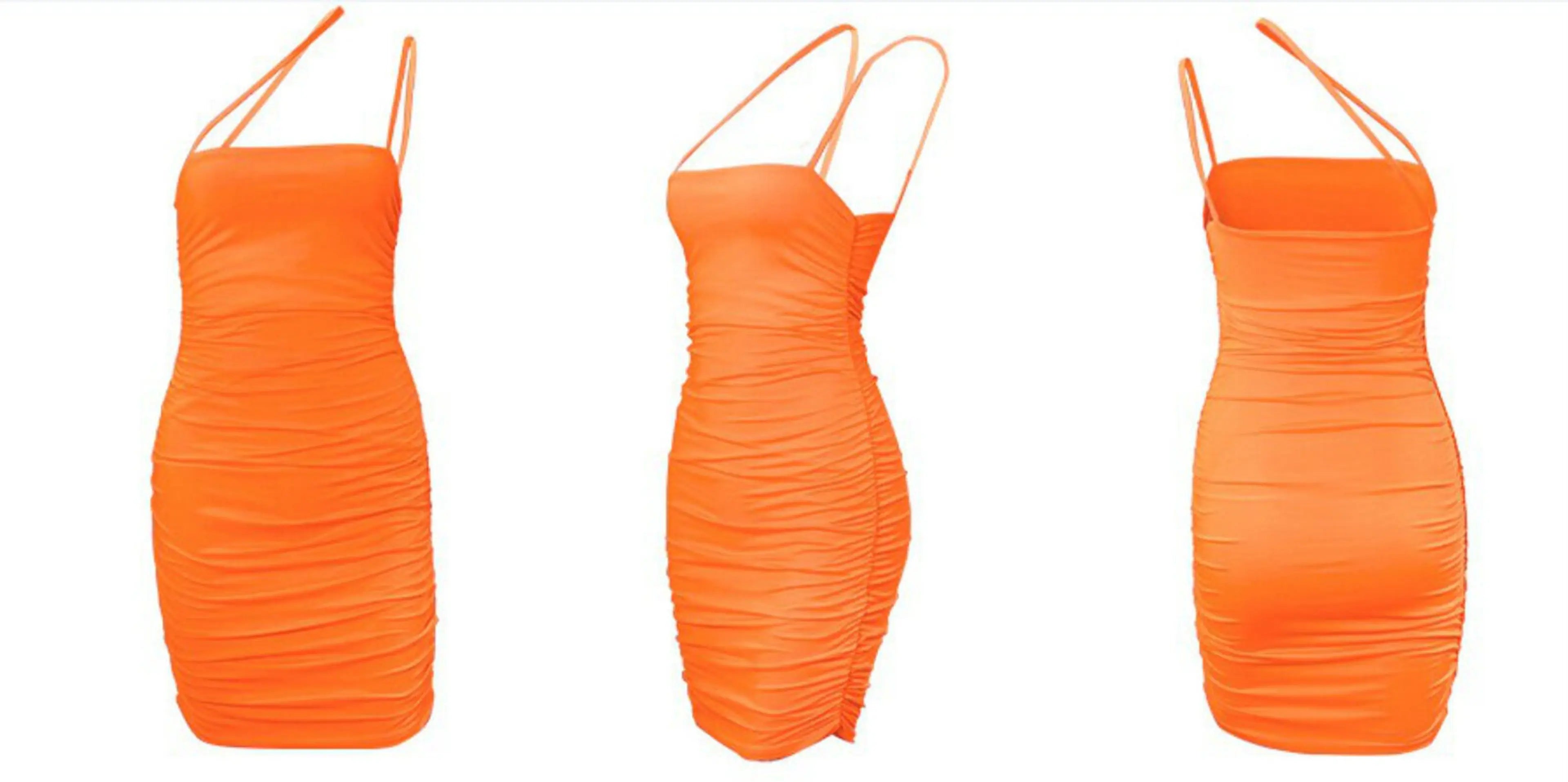 Stunning Ruched Mini Party Dress (Orange)