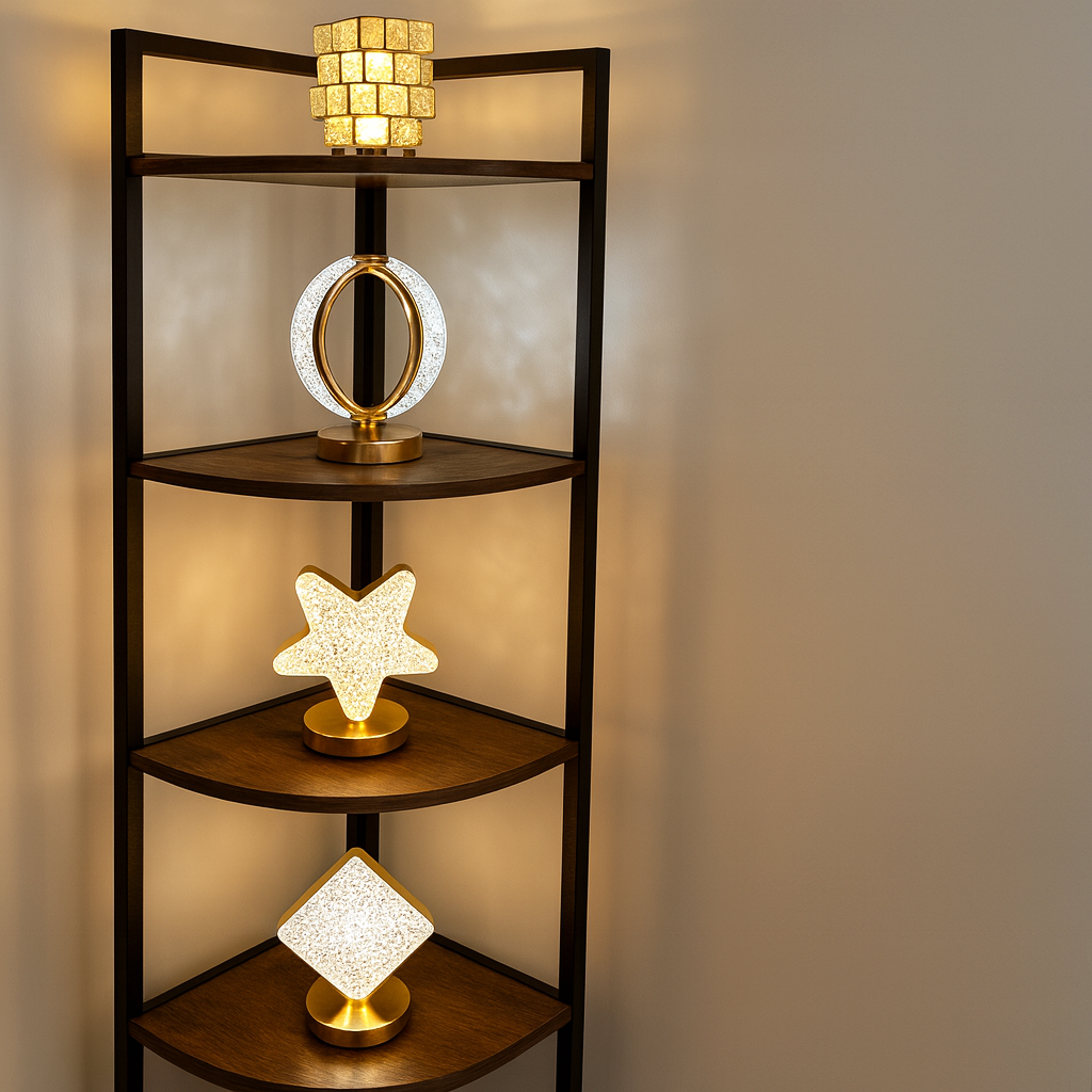 Optima  5 Tier Rustic Wood & Steel Corner Shelf Organizer Unit