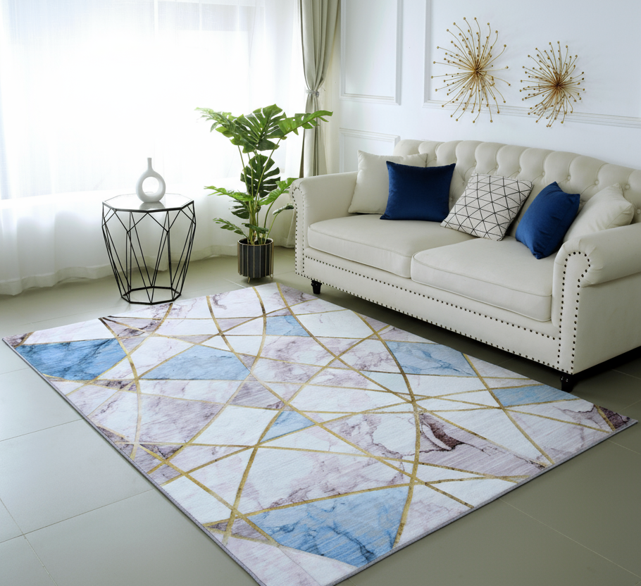 XL Extra Large Lush Plush Blue Marble Rug Carpet Mat (300 x 200)