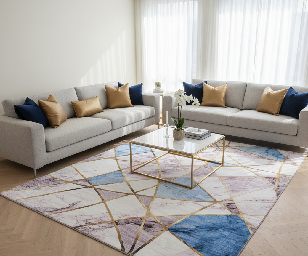 XL Extra Large Lush Plush Blue Marble Rug Carpet Mat (300 x 200)