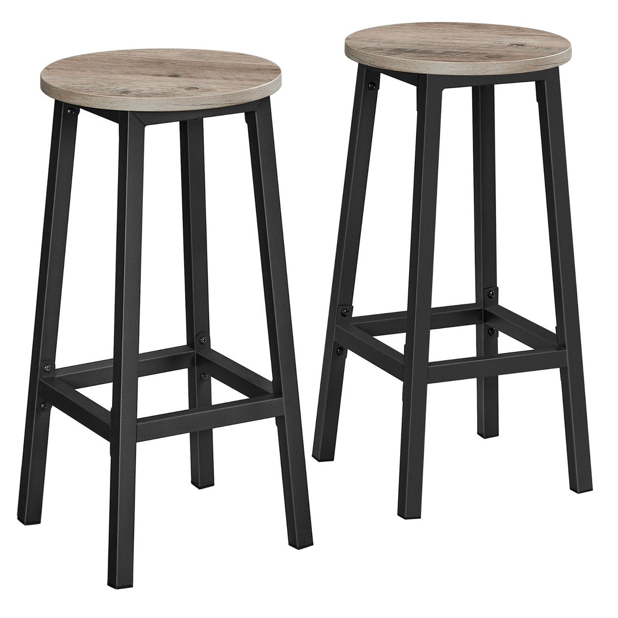 2 x Modern Industrial Bar Stool Wood & Metal Kitchen Counter Seating (Rustic Oak)