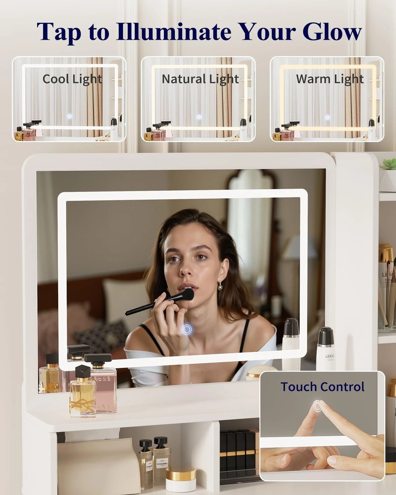 Deluxe LED Mirror Dresser Vanity Dressing Table Desk with Drawers White