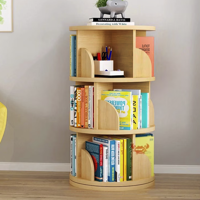 Sanctuary 360-degree Rotating 3 Tier Display Shelf Bookcase Organiser (Oak)
