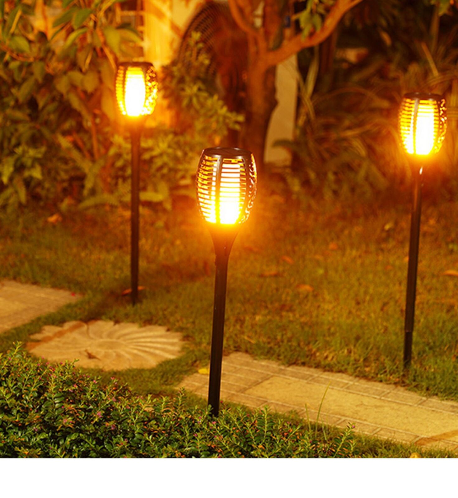 4 PCS Solar Powered Flame Outdoor Light