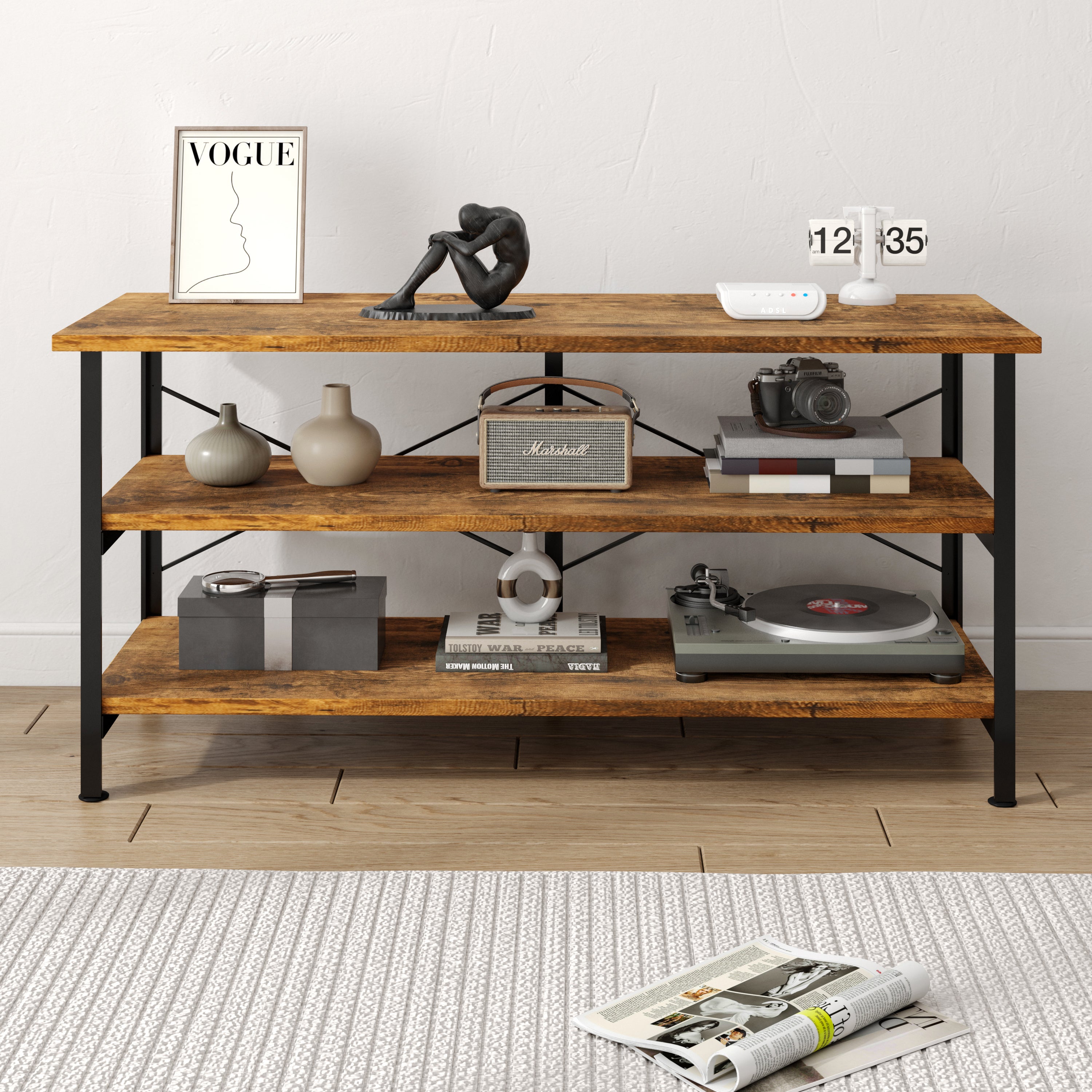 Serenity Rustic Industrial Console Table Bookcase TV Stand Storage Shelf Unit