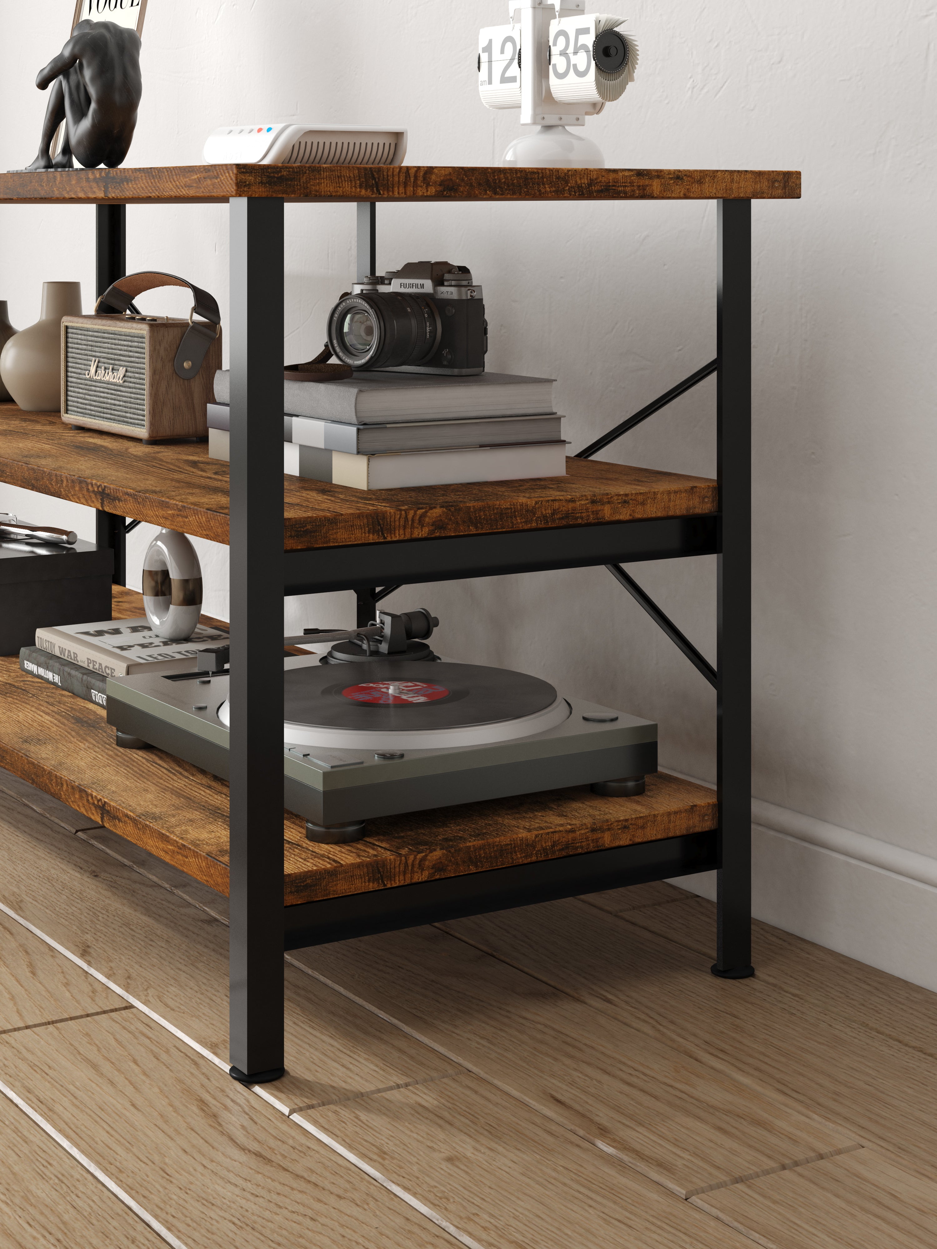 Serenity Rustic Industrial Console Table Bookcase TV Stand Storage Shelf Unit